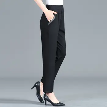 2021 Femei de Moda de Primăvară Talie Elastic Pantaloni Casual Femei de vârstă Mijlocie Pantaloni Largi Femei de Mari Dimensiuni de Culoare Solidă Pantaloni E473