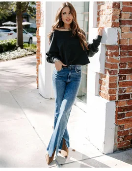 De înaltă Elastic Flare Jeans pentru Femei Talie Mare Moda Casual Slim Fit Epocă Spălat Blugi Femei De înaltă Elastic Flare Jeans pentru Femei Talie Mare Moda Casual Slim Fit Epocă Spălat Blugi Femei 1