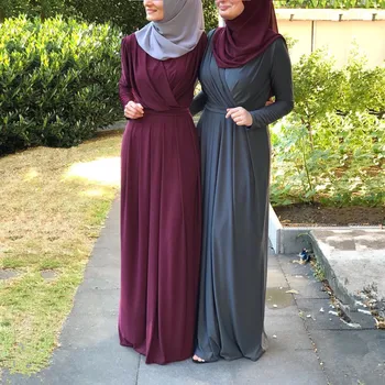 Femei De Lux Moale De Culoare Solidă Musulman Jilbab-Ul Cu Rochii Casual Slim Fit Halat Acoperire Completă Rochie Abayas Ramadan Rochie Eleganta Haine