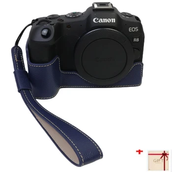 Lucrate manual din Piele PU Jumătate de Fotografiat Caz Capacul Sac pentru Canon EOS R8 Camera cu Curea de Mână pentru Canon EOS R8 cu curat pen