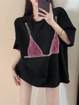 Industria grea Mid-Lungime Mânecă Scurtă T-shirt pentru Femei-Stil coreean Liber Supradimensionate Echipajul Gât Tee Top