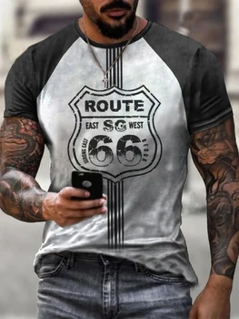 2023 Vară Bărbați Imprimate Casual Echipajul Gât Maneci Scurte T-Shirt Route 66 Negre 3D Imprimate Tricou