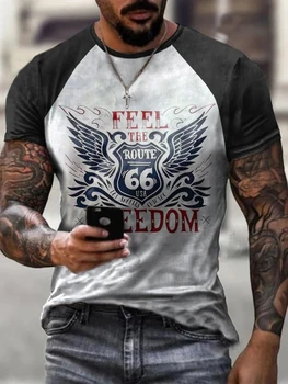 2023 Vară Bărbați Imprimate Casual Echipajul Gât Maneci Scurte T-Shirt Route 66 Negre 3D Imprimate Tricou 2023 Vară Bărbați Imprimate Casual Echipajul Gât Maneci Scurte T-Shirt Route 66 Negre 3D Imprimate Tricou 4