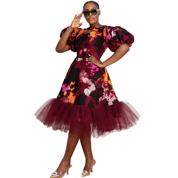 Dashiki Africane Rochie Femei Puff Maneca Plasă De Îmbinare Haine De Vară De Moda Noua Tie Dye Print Streetwear Petrecere Afro-O Linie De Rochie