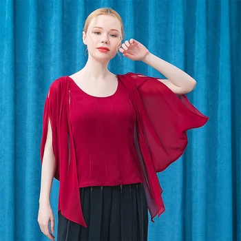 2022 Vară Mătase T-shirt O-Gât Roșu, Tricouri Femeie Elegantă Tricouri DE12 Topuri Largi Europeană Stil American de Îmbrăcăminte de Modă