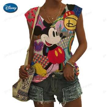 Disney Minnie Mickey Mouse-ul de imprimare Femei T Shirt V Gât Y2k Tricou Femme fără Mâneci Vară Stil Boho Topuri Rezervor Blusa Feminina