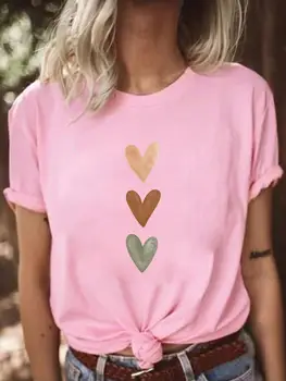 Moda de sex Feminin Dragoste Inima Acuarelă Casual cu Maneci Scurte pentru Femei T Haine Graphic Tee Doamnelor Îmbrăcăminte de Imprimare T-shirt
