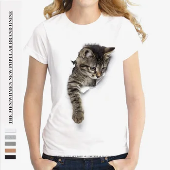Moda Femei Bluze Femei T-shirt 3d Pisici de Imprimare Negru Kawaii V-gât T Cămașă Femei Haine Supradimensionate Topuri de Vara Tricouri de Imp