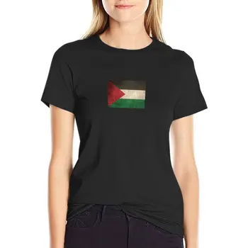Vechi și Uzate Distressed Vintage Steagul Palestinei T-Shirt cu maneci Scurte tee pentru Femei graphic t shirt