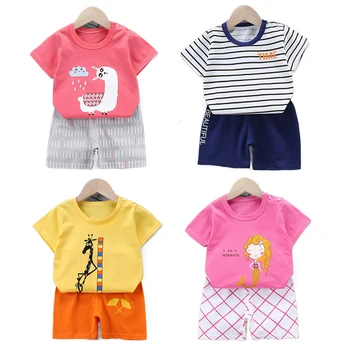 1-5 Ani Copii Costum de Vară pentru Copii din Bumbac Îmbrăcăminte Set Scurt Maneca tricou+pantaloni Scurți 2 buc Copilul Băieți și Fete Desene animate de Imprimare Tinuta