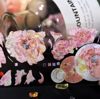 Vintage Roz Mac Fundal Floral Washi Banda PET Planificator DIY Carte Face Scrapbooking Plan Autocolant Decorativ