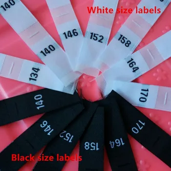 100BUC Alb/Negru poliester țesute pânză numărul de etichete de dimensiune haine pentru copii 134 140 146 152 158 164 170