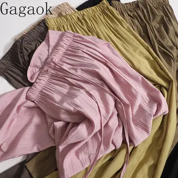 Gagaok Pantaloni Femei 2023 Primăvară Sutumn Nou Solid Dantelă Sus Imperiu O Linie de Pantaloni Largi Simplu Vintage STRAIGHT Wild Îmbrăcăminte de Modă
