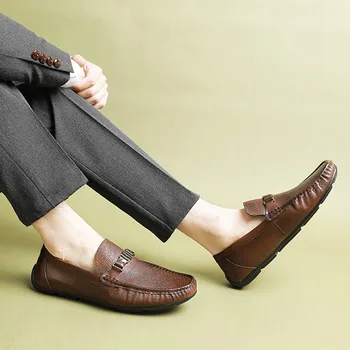 Barbati din Piele de Toamna Casual Pantofi Barbat din Piele Mocasini Barbati 2021 Aluneca Pe Moda de Lux Negru Pantofi pentru Bărbați