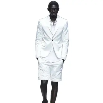 2022 New Sosire Alb Costume Pentru Bărbați Seturi De Pantaloni Scurti Casual De Vara Sacou Slim Fit 2 Bucati Smoching Petrecere Poarte Haine Sacou+Pantaloni