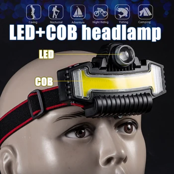 LED+COB Far pentru Pescuit 5 Moduri de Puternic Far Reîncărcabilă Led Cap Lanterna pentru Auto Aparare Camping Faruri 18650