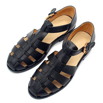 Vara Noua Roma Mână legată Vintage din Piele Pantofi Baotou piele de Vacă Ușoară Catarama Curelei de Mână-a făcut Mare Plat Sandale pentru Bărbați