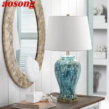 AOSONG de Ceramică Contemporană, Lampa de Masa LED-uri Creative Stil American Birou Albastru Lumină pentru Decor Acasă Living Dormitor