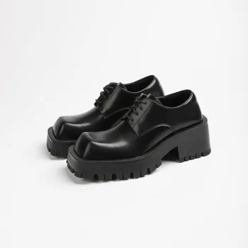 Moda pentru bărbați Cornul de Rinocer Cap Pătrat Mic din Piele Pantofi Retro Stil Britanic Gros Unic Dantela-up Pantofi Derby
