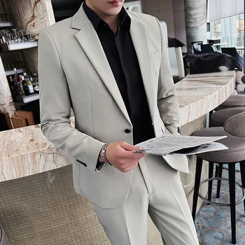 2023New business (costum + vest pantaloni) de moda de potrivire cu dungi tesatura de culoare solidă frumos subțire costum costum barbati set de două piese
