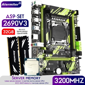 Atermiter X99 AS9 Placa de baza Stabilit cu Xeon E5 2690 V3 CPU LGA 2011-3 Procesor DDR4 32GB 2 X 16GB 3200MHz Memorie RAM ECC REG