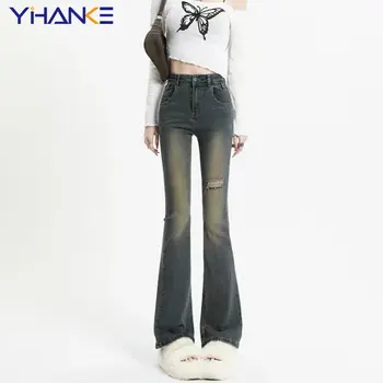 y2k Tie Dye Flare Jeans Vintage Strecthy Scăzut Talie Pantaloni Femei Grunge de Bază coreeană Mama Blugi Casual Streetwear