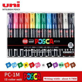 12 Set de Culori Uni Markere POSCA PC-1M Ultra Fine Bullet - 0,7 mm Pix Vopsea POP Publicitate Poster Graffiti Notă Pen Artă