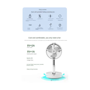 Pliere portabil Retractabil Podea de Zgomot Redus 7200MAh Spray Fan în aer liber Reîncărcabilă Vara Fan Dormitor Birou de Răcire-O