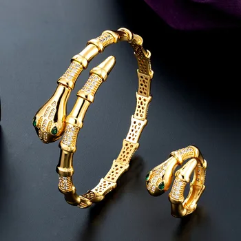 Zlxgirl de Bijuterii Placat cu Aur Și Argint de Culoare Șarpe Brățară Cu inel set de Bijuterii pentru Femei de Moda cuplu bijuterii Zircon braceletes