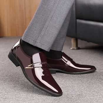 Mens Casual Oxford Pantofi Mocasin Sclipici De Sex Masculin Încălțăminte Subliniat Toe Pantofi Pentru Bărbați Rochie Pantofi Din Piele Alunecare Pe Piele Lăcuită