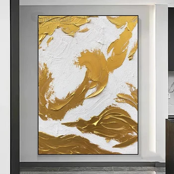 Original Mari Minimalist Aur, Pictura in Ulei pe Panza Moderne Folie de Aur Textura Pictura pentru Camera de zi Arta de Perete Decor Acasă
