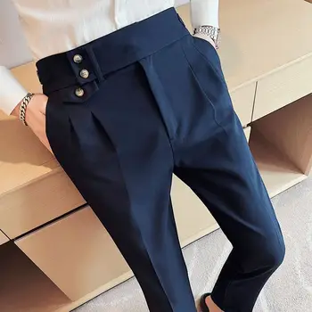 2023 Moda De Vara Pantaloni Om De Talie Mare Business Casual Pantaloni Costum Centura Mansete Îmbrăcăminte Coreeană Solid Verticală De Jos H121