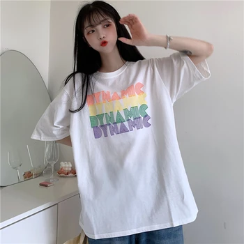 Femei T-shirt, Blaturi Japoneze Kawaii Ulzzang Culoare Scrisoare Uri Retro Pierde T-shirt de sex Feminin coreeană Harajuku Haine Pentru Femei