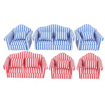 3Pcs Păpuși Set Canapea Pin Pânză Canapea extensibilă, 2 Canapele extensibile de o Lumina de Culoare Bandă Miniaturale Canapea pentru 1:12 Doll House
