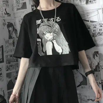 y2k Anime Gothic Femei T-shirt de Imprimare Maneca Scurta negru Topuri de cultură Teuri Harajuku Casual T-Shirt Îmbrăcăminte tricouri kawaii Supradimensionat