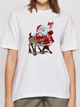 Crăciun fericit 90 Femei T-Shirt Tendință Moș crăciun și Elan de Imprimare Casual Gât Topuri Feminine de Personalitate de Moda T-Shirt