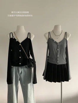 2023 Primavara-Vara Pentru Femei Cu Maneca Lunga Topuri Cardigan V-Neck T Shirt Design Teuri Streetwear Moda Coreeană Estetice Confortabil Stretch