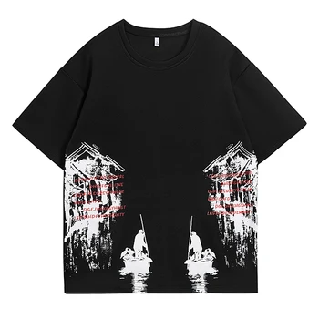 American Retro Moda Mens T-shirt de Vară de Imprimare de sex Masculin Topuri Supradimensionate High Street tricou Barbati Versatil și Confortabil, Plus Dimensiune
