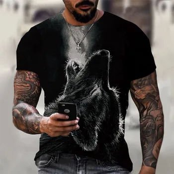 Men ' s T-shirt Rece Nou Animal Negru T-shirt 3D Cool Wolf Imprimat cu Maneci Scurte Moda Unisex Haine de Vară de Sus