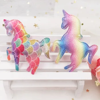 10buc Sclipici Căptușit cu Material Colorat Unicorn Aplicatiile Face Copii Clip de Păr Accesorii DIY Meșteșug Consumabile
