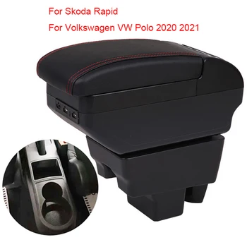 Masina Cotiera Cutie Strat Dublu Fata Consola centrala din Piele Neagră cu Încărcare Porturi USB Pentru Skoda Rapid Volkswagen VW Polo
