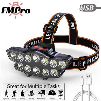 12 LED Far USB Reîncărcabilă Faruri Super-Luminos Felinar Camping Lumina Impermeabil în aer liber, Pescuit Rula Drumeții Lampă de Cap