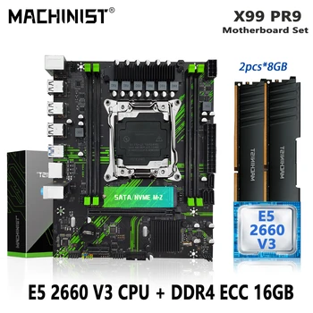 MAȘINIST PR9 Placa de baza X99 Set LGA 2011-3 Kit Xeon E5 2660 V3 CPU Procesor 2X8GB DDR4 ECC Memorie RAM SSD Nvme M. 2