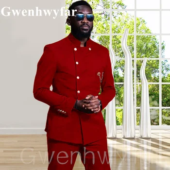 Gwenhwyfar 2021 Toamna Personalizat Nou Stil Indian Business Casual Slim Pantaloni Sacou Roșu Bărbați Nunta Mire Costum Sacou Smoching