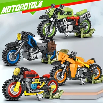 Blocurile Motocicleta de Serie Jucărie pentru Copii de Învățământ Asamblate Grele Locomotiva Model de Mici Particule Ornament Bloc