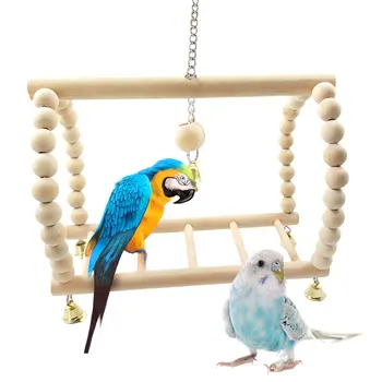 Din Lemn Natural Papagalii Leagăn Jucărie Păsări Papagal Biban Agățat Leagăne Cusca Cu Margele Colorate Clopote Jucarii Papagal Cușcă Decor