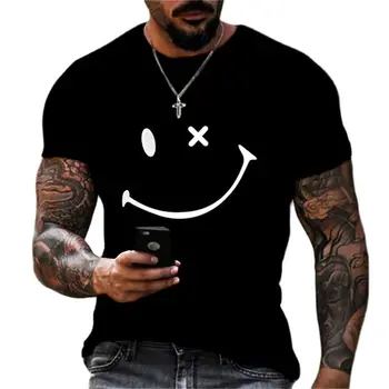 Noua Modă de Vară de Moda de Culoare Solidă pentru Bărbați Femei Modele T-shirt Simplu 3d Amuzant Smiley Imprimare Vrac Maneci Scurte Topuri Tricouri